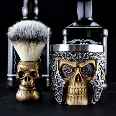 Men Shaving Beard Brush Skull Hair Shave Metal Handle Facial