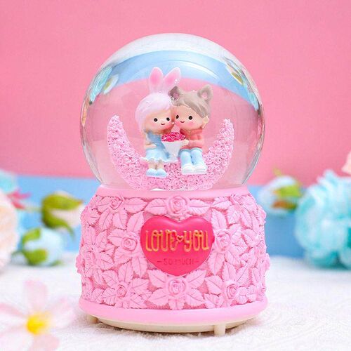 Couple gifts crystal ball music box lit snow sky city music