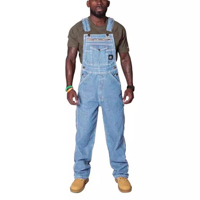Wish Mens Strap Denim Jumpsuit Ripped Denim Overalls