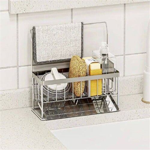 Kitchen Stainless Steel Sink Drain Rack With Brush Holder