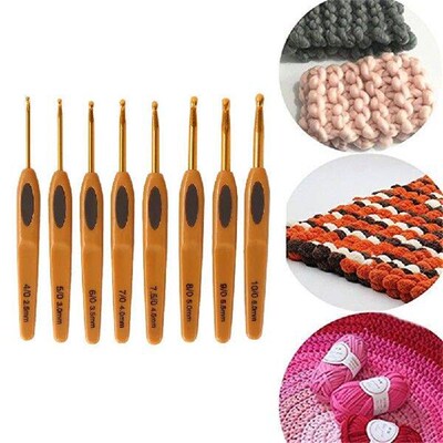 8Pcs Crochet Hooks Set ABS Handle Aluminium Knitting