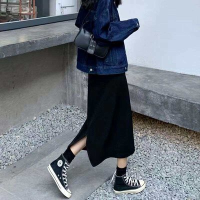 Black Skirt Early Autumn High Waist Small Suit Skirt Mid-len