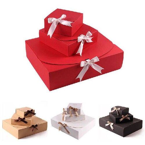 1PC Square Kraft Paper Box With Ribbon Candy Cookie Storage