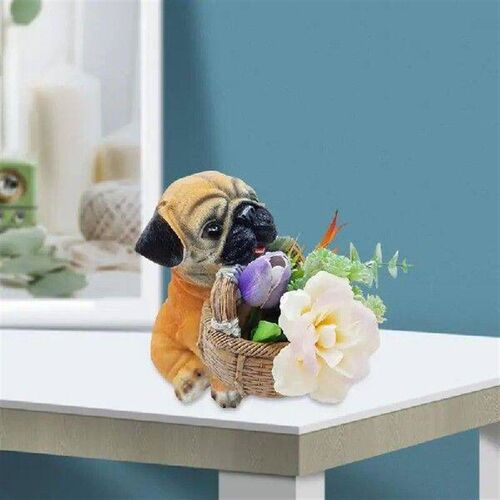 Sitting Dog Holding Basket Entrance Key Dog Storage Basket