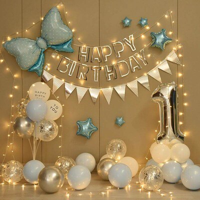 Baby one year birthday background wall decoration girl ballo