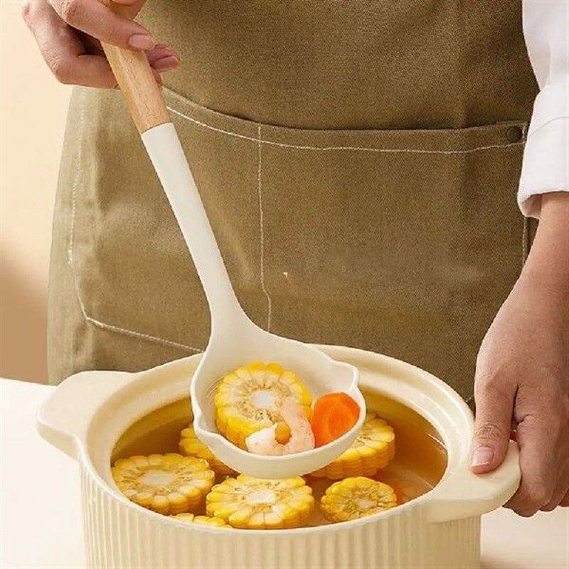 Silicone Cooking Spatula Set Wood Long Handle Heat