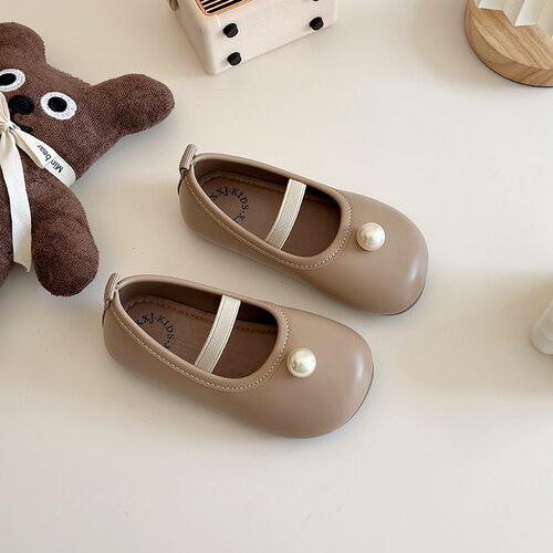 Korean Style Pearl Girls Leather Shoes Childrens Pumps Mary