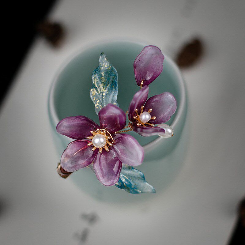 Glass Flowers Hairpin Antique Chinese Hair Clips Girls Fairy