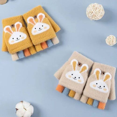 Children Five Finger Gloves Winter Boy Thickened Half Finger