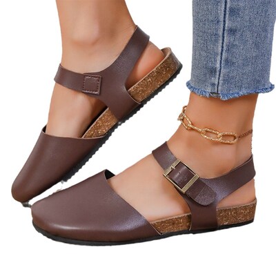 Softwood Clogs for Women Round Head Flat Buckle Sandals Euro