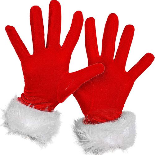 Christmas Skeleteen Red Fur Costume Gloves - Red Velvet Glov