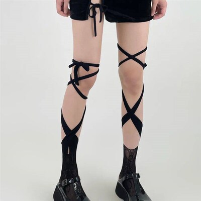 Jk Tie Lace Fishnet Stockings Irregular Split-toe Calf Socks