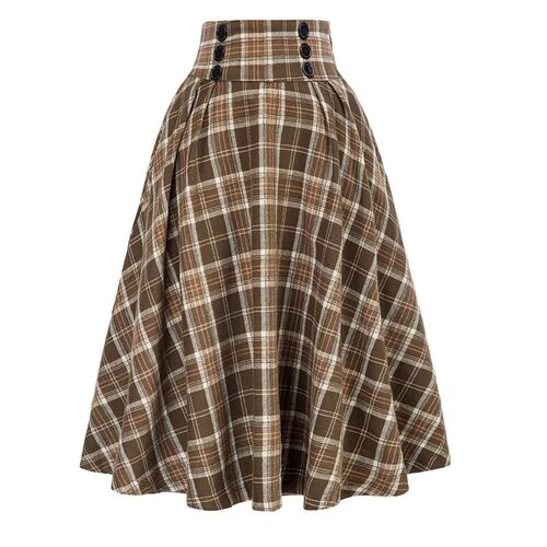 High Waist Plaid Large Swing Skirt Fashion Womens Plaid Sta