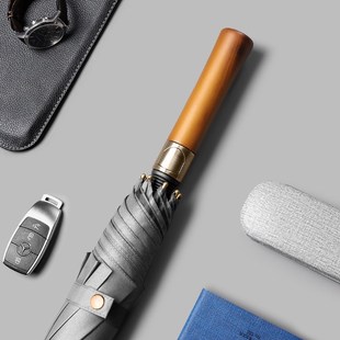 捷果木柄长直柄黑色雨伞超大号加固加厚抗风暴自动伞男士家用人