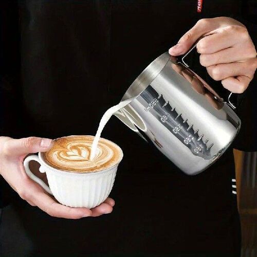 1PCS Coffee Flower Pot, Stainless Steel with Scale, Coffee