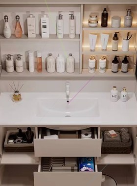 奶油风浴室柜3/73/83/93cm103厘米1公分陶瓷一体盆洗手池