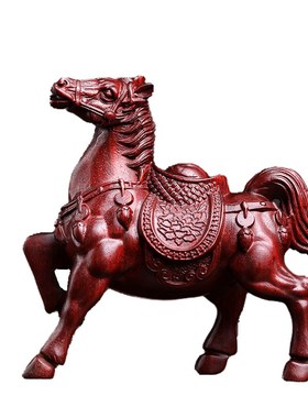 天然绿檀木雕马上有钱紫檀木雕刻生肖马文玩手把件桌面招财小摆件