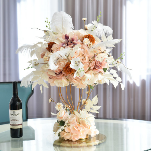 新款铁艺小地球羽毛桌花酒店婚庆道具酒吧ktv桌面装饰摆件摆台花