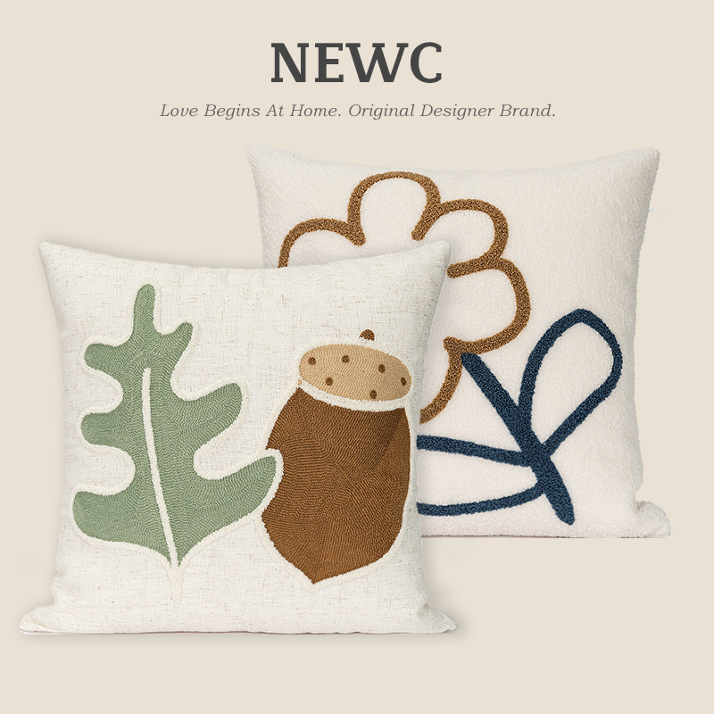 NEWC新宸优品卡通小花橡果毛巾绣抱枕客厅沙发卧室可爱靠枕可拆洗,居家布艺,靠垫/抱枕,淘宝优惠券,粉丝福利购,淘宝优惠卷