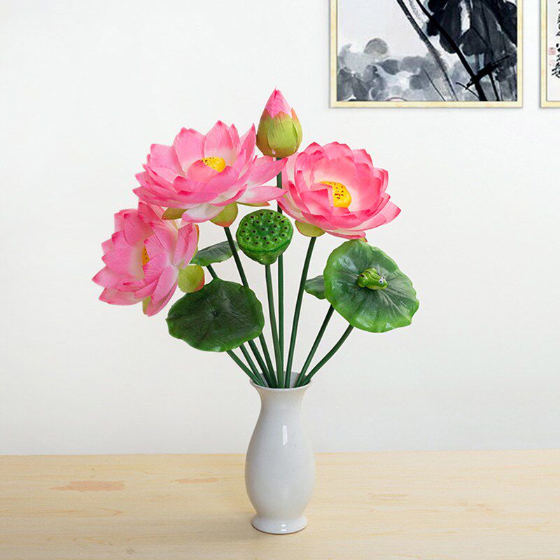 精致高端彷生莲花人造花装饰客厅典雅大束莲花人造花无障碍豪华典