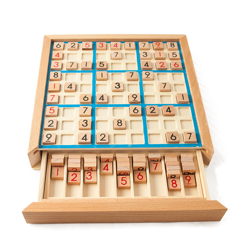 木制带抽屉九宫格数独游戏棋 数学逻辑思维训练 儿童益智桌游玩具