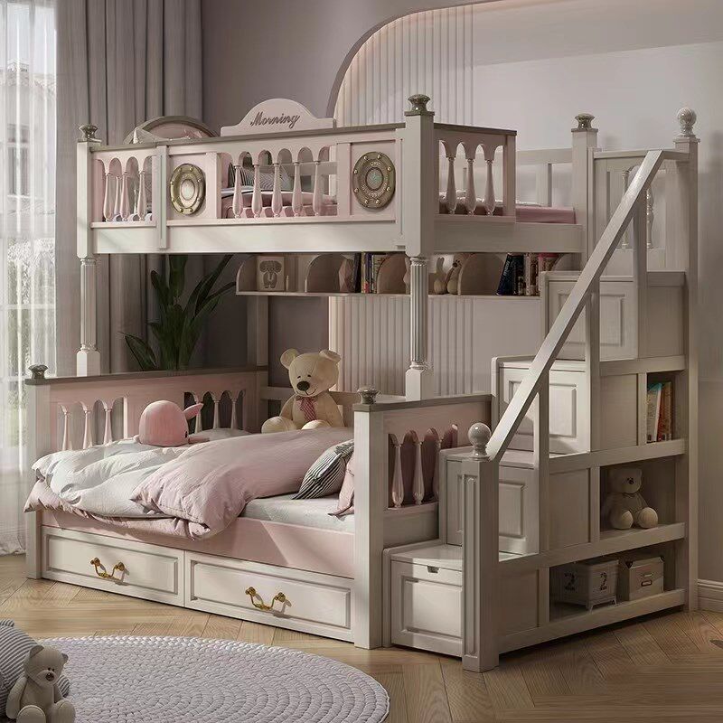 实木上下床女孩公主高低铺儿童两层子母床木床多功能组合双层床