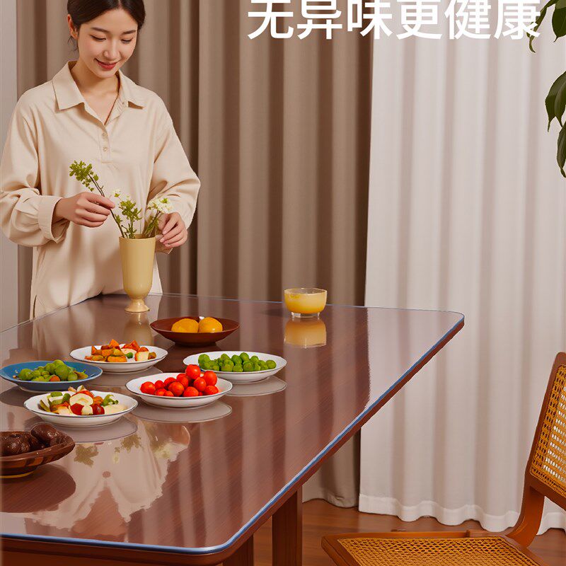 新型水晶硅软玻璃透明磨砂食品级免餐桌布Pvc桌垫防水防油防