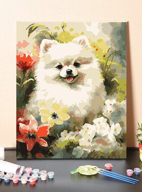 数字油画diy手工填充小奶狗博美柯基柴犬田园犬涂色丙烯油彩画画