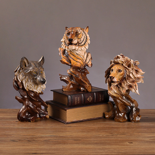 创意狮子老虎动物摆件办公室工艺品酒柜家居雄鹰装饰乔迁开业礼品