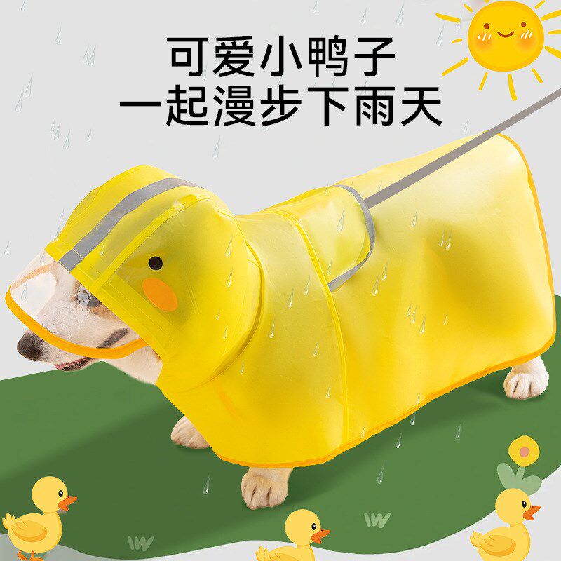 宠物狗狗外出雨衣卡通可爱小黄鸭外出雨披可牵引防水肚兜柯基可用