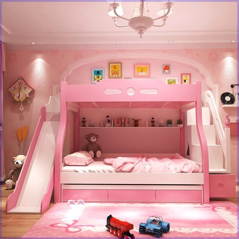 儿童上下床带衣柜层床实木高低床子母床上下铺木床二层床配滑梯,住宅家具,高低/子母床,淘宝优惠券,粉丝福利购,淘宝优惠卷