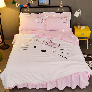 金璐艺韩版 1.8m绣花床品 儿童卡通女孩床裙四件磨毛公主被1.5