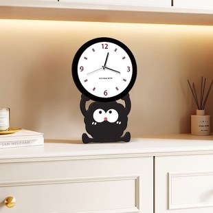 可爱煤球装饰桌面时钟摆件钟表摆放式客厅表摆台式电视柜台钟台式