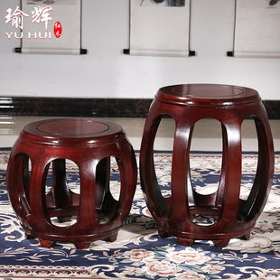 红木鼓凳仿古中式实木圆凳花梨鼓墩酸枝木坐墩古筝凳客厅茶几矮凳