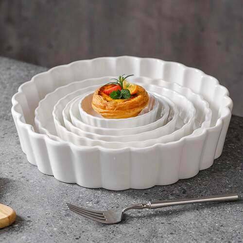 Round White Ceramic Baking Dish for Western Cooking