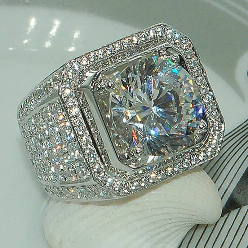 Milangirl Big Hip Hop Rhinestone Men Out Bling Square Ring - 实物图