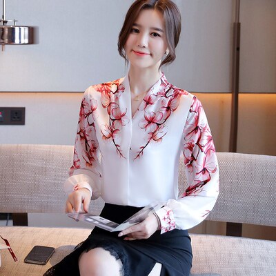 New elegant Women Blouses flower shirts chiffon blouse 2020