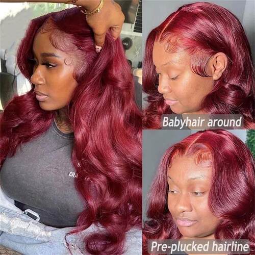 Burgundy 99J 13x6 Body Wave Lace Front Human Hair Wig HD Tra