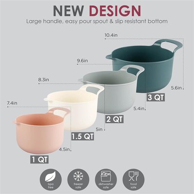 Nesting Plastic Mixing Bowl Non-Slip Pour Spouts and Handles