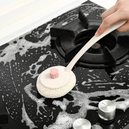 Bamboo fiber long-handle pot cleaning brush for sink and sto