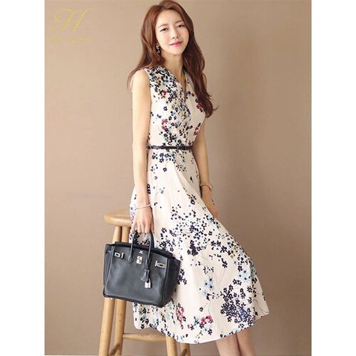 H Han Queen Hot sale Floral Print Dress A-line Women Summer