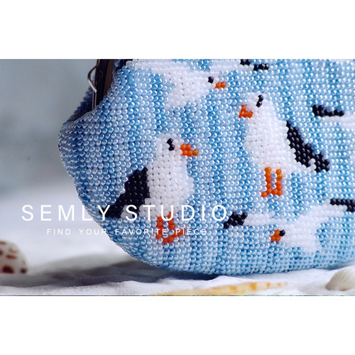 【SEMLY STUDIO 】[材料包]红嘴海鸥满珠绣口金包欧式刺绣diy手工