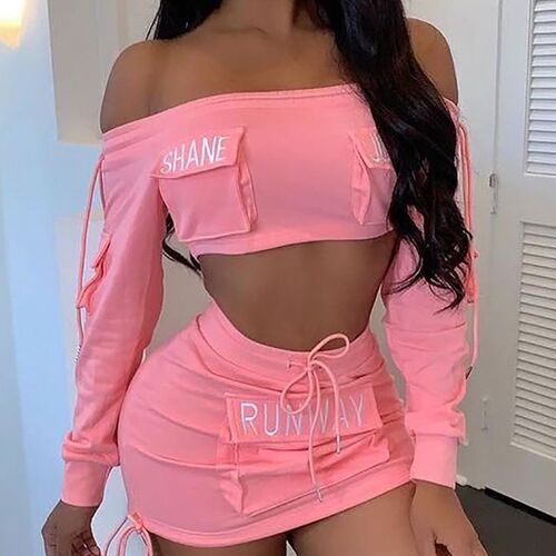 2021 new fashion womens pocket design letter word collar sh