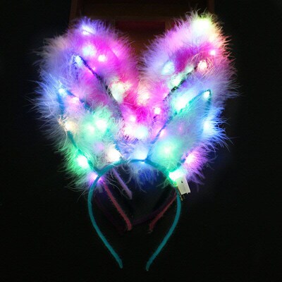 Glowing Feather Rabbit Ear Headband Sparkling Bunny Girl Hea