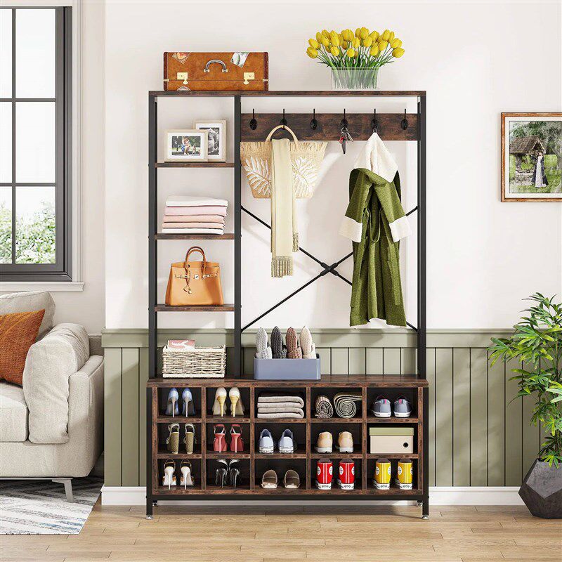 Tribesigns Entryway Bench with Coat Rack Hall ree with Bench