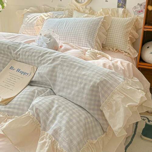 Korean Princess Style Bedding Set Soft Skin-friendly Lattice