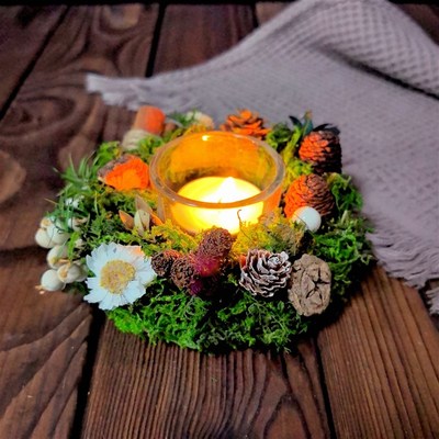 Pinecone Christmas Advent Wreath Candle Holder Gift 耶诞烛台