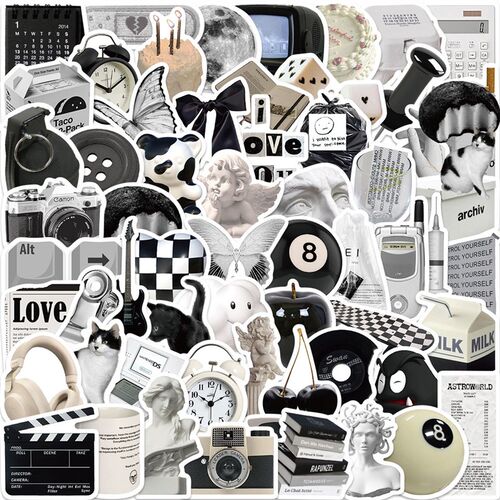 10/30/61pcs Ins Style Cute ers Black White Simple Decals Dec