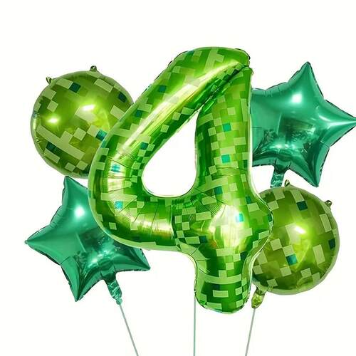 5pcs Pixel Style Digital Balloon Set, Pentagram Balloons,