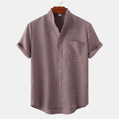 Summer 2025 Mens Plain Shortsleeved Cotton Linen Shirt 2025